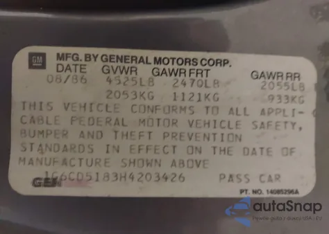 1987 Cadillac Deville из США, поврежденный, VIN 1G6CD5183H4203426